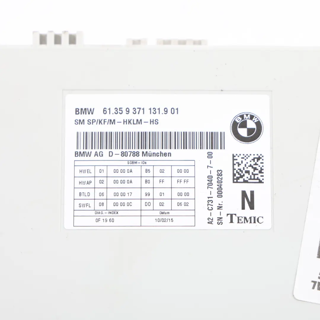 Seat Control Unit BMW F30 F36 Front Seat Module Unit Controller ECU - SKU 9371131 - Part number 9371131