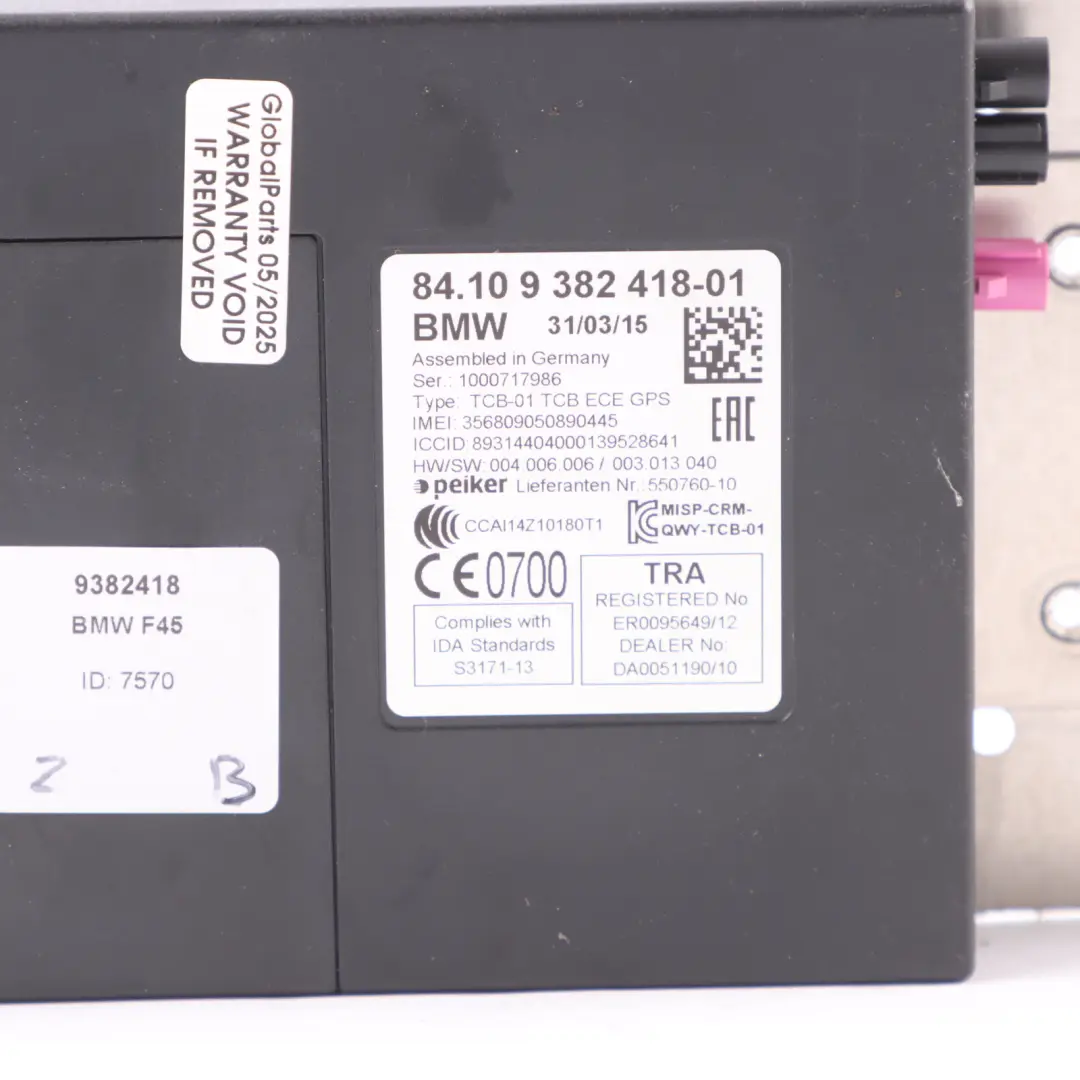 Telematics Module Bluetooth Telephone Control Unit to BMW F45 X1 F48 G30 with Part number 9382418 BMW F45 X1 F48 G30 Telematics Module Bluetooth Telephone Control Unit - SKU 9382418 - Part number 9382418