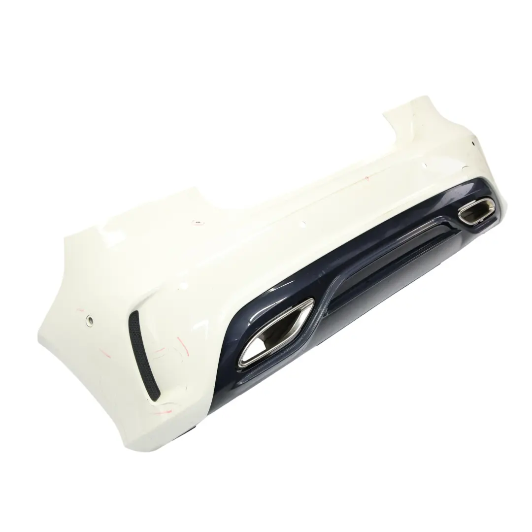 Bumper Rear Trim Panel Cover AMG Calcite White - 650 to Mercedes W176 with Part number A1768800001 Mercedes W176 Bumper Rear Trim Panel Cover AMG Calcite White - 650 - SKU A1768800001-CW - Part number A1768800001