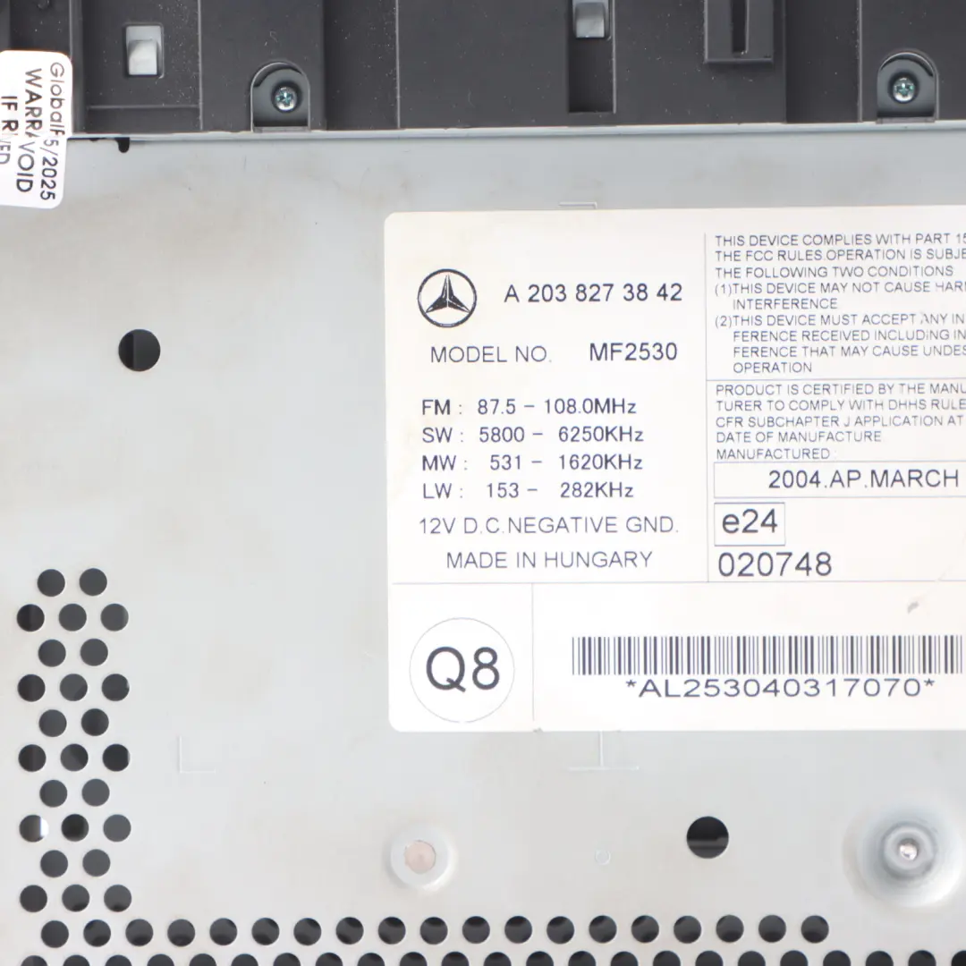 Mercedes W203 CD Media Player Radio Audio 20 Phone Head Unit - SKU A2038273842 - Part number A2038273842