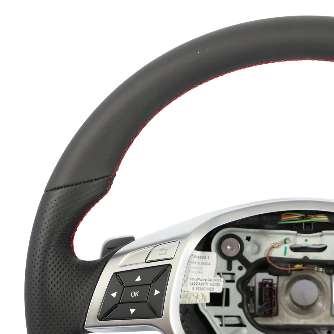 Leather Sport Steering Wheel Paddle Shift Red Threads to Mercedes W204 NEW Black with Part number A2044604503 Mercedes W204 NEW Black Leather Sport Steering Wheel Paddle Shift Red Threads - SKU A2044604503-1 - Part number A2044604503