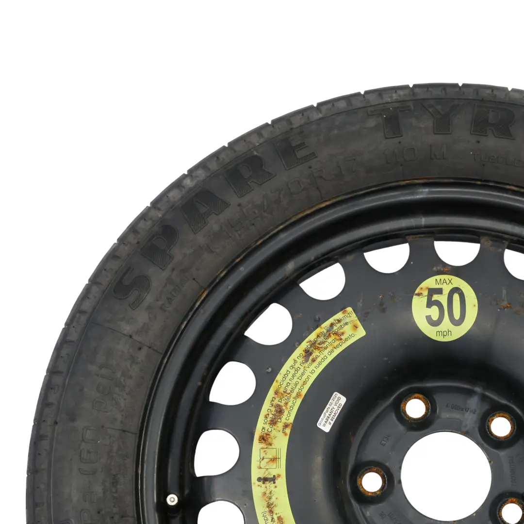 Rueda Recambio Compacta Acero R17 Neumático 155/70 para Mercedes W211 con número de pieza A2194000002 Mercedes W211 Rueda Recambio Compacta Acero R17 Neumático 155/70 - SKU A2194000002 - Número de pieza A2194000002