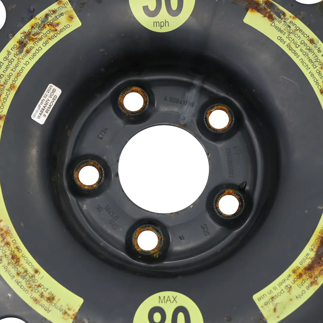 Roue secours compacte Acier R17 Pneu 155/70 pour Mercedes W211 S211 W212 à propos du numéro de pièce A2194000002 Mercedes W211 S211 W212 Roue secours compacte Acier R17 Pneu 155/70 - SKU A2194000002 - Numéro de pièce A2194000002