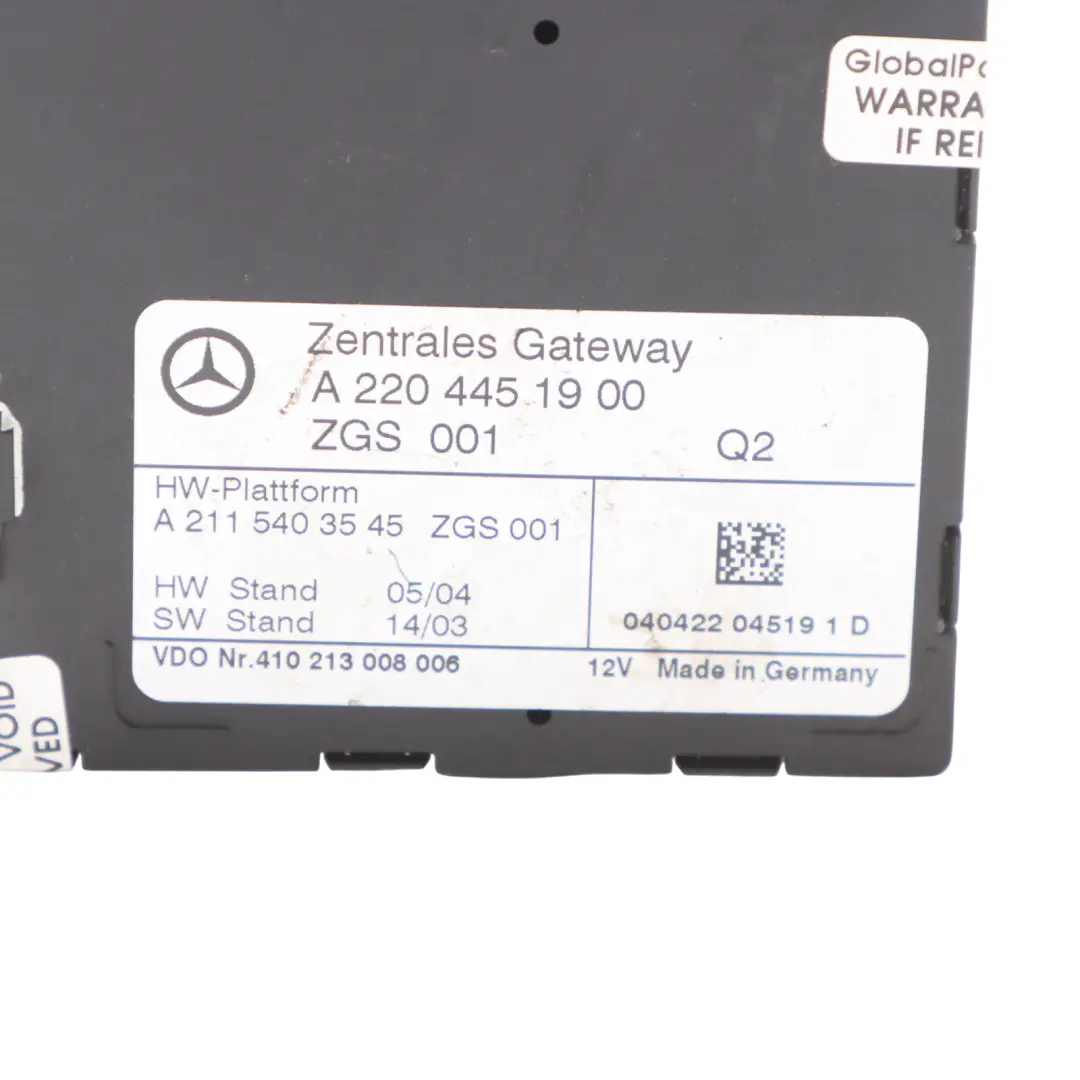 Central Gateway Control Unit Module ECU to Mercedes W220 with Part number A2204451900 Mercedes W220 Central Gateway Control Unit Module ECU - SKU A2204451900 - Part number A2204451900