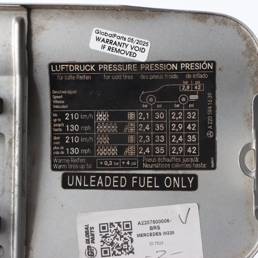 Flap Tank Cap Cover Brilliant Silver Metallic - 9744 to Mercedes W220 Fuel with Part number A2207500006 Mercedes W220 Fuel Flap Tank Cap Cover Brilliant Silver Metallic - 9744 - SKU A2207500006-BRS - Part number A2207500006