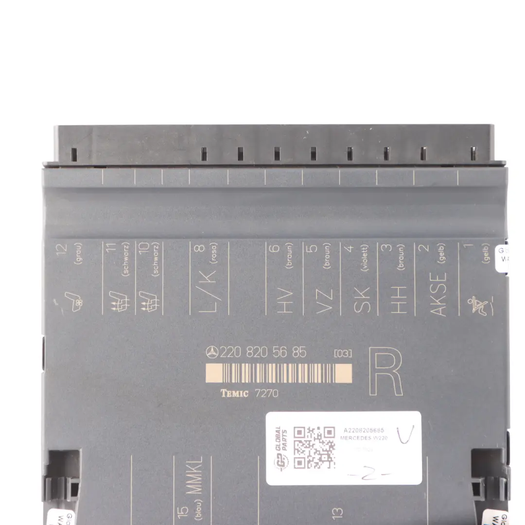 Front Right O/S Seat Module Control Unit ECU to Mercedes W220 with Part number A2208205685 Mercedes W220 Front Right O/S Seat Module Control Unit ECU - SKU A2208205685 - Part number A2208205685