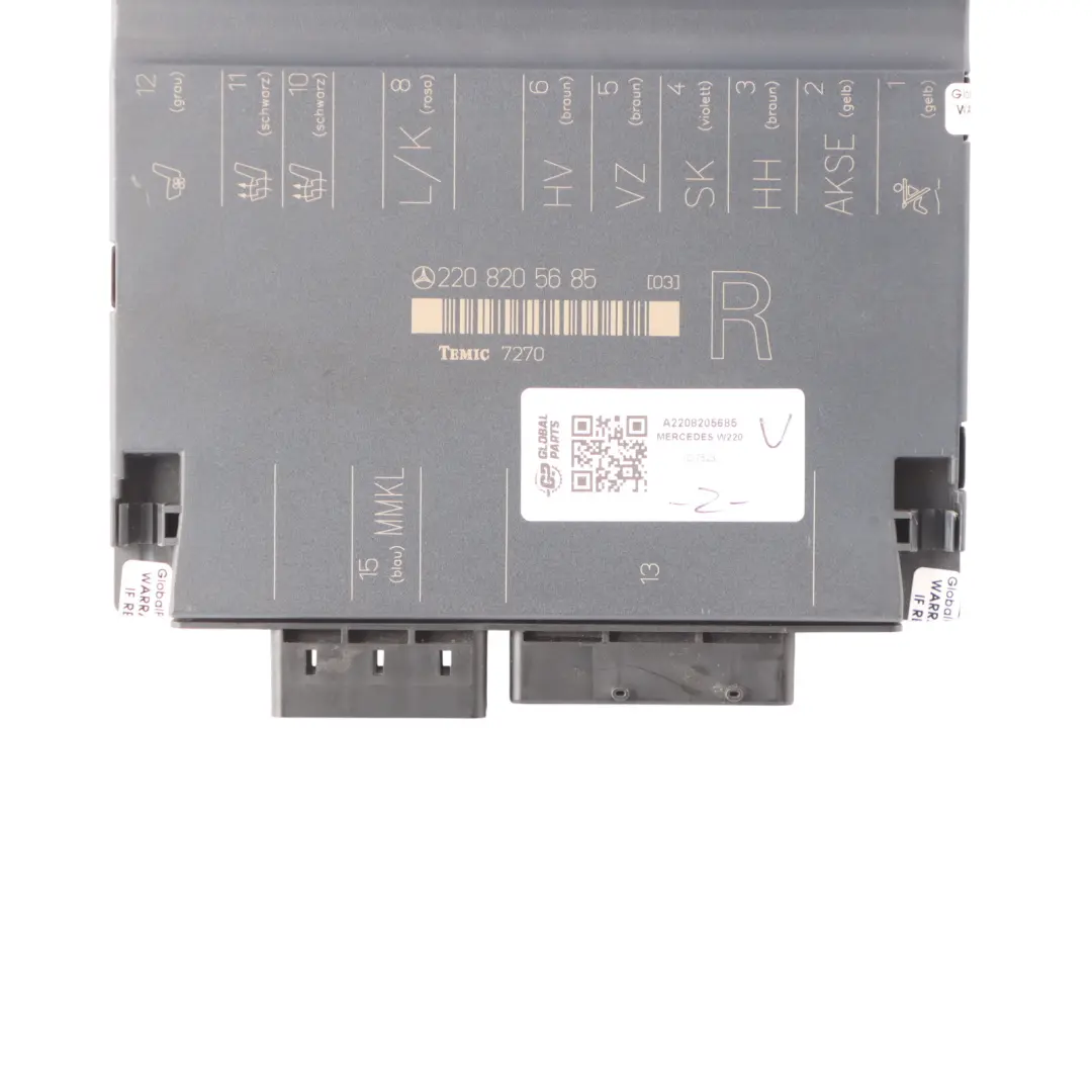 Front Right O/S Seat Module Control Unit ECU to Mercedes W220 with Part number A2208205685 Mercedes W220 Front Right O/S Seat Module Control Unit ECU - SKU A2208205685 - Part number A2208205685