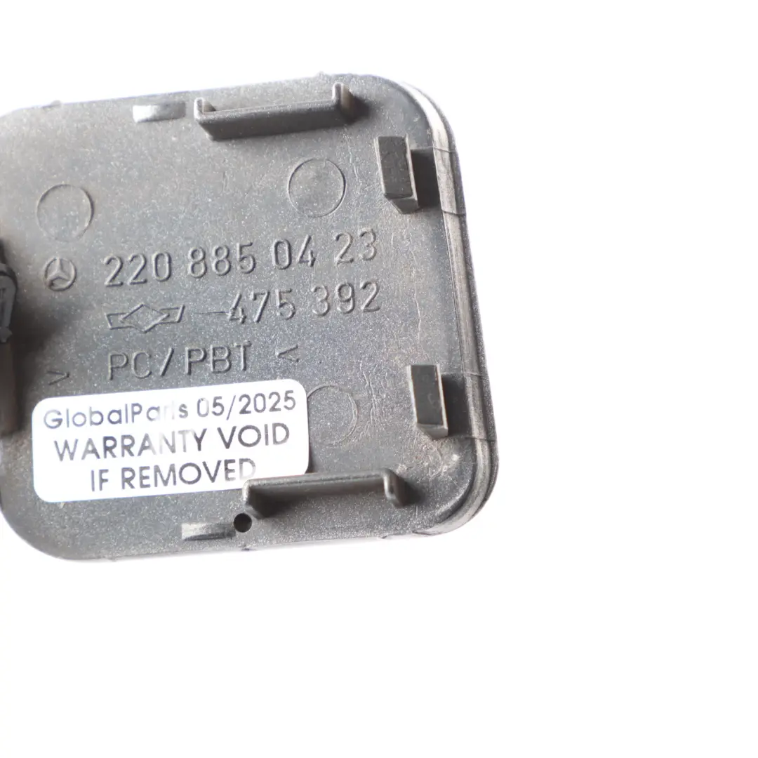 Bumper Towing Eye Cover Trim Cap Brilliant Silver - 744 to Mercedes W220 Rear with Part number A2208850423 Mercedes W220 Rear Bumper Towing Eye Cover Trim Cap Brilliant Silver - 744 - SKU A2208850423-BRS - Part number A2208850423