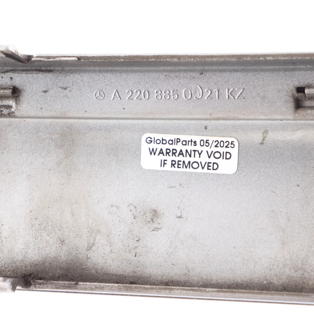 Bumper Moulding Left N/S Brilliant Silver Metallic - 9744 to Mercedes W220 Rear with Part number A2208850921 Mercedes W220 Rear Bumper Moulding Left N/S Brilliant Silver Metallic - 9744 - SKU A2208850921-BRS - Part number A2208850921