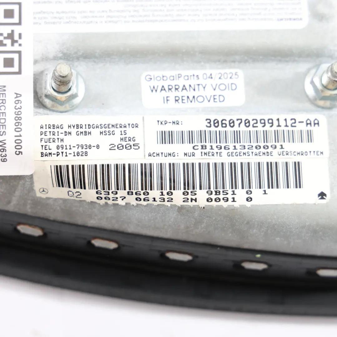 Side Backrest Air Module Driver's Side to Mercedes Vito W639 Seat with Part number A6398601005 Mercedes Vito W639 Seat Side Backrest Air Module Driver's Side - SKU RHD-A6398601005 - Part number A6398601005