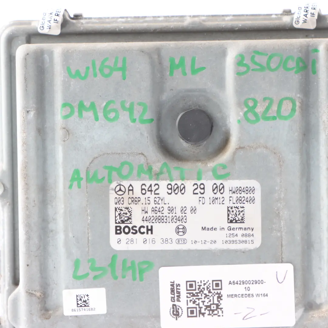 ML350 CDI 642.820 231HP Engine ECU Kit Ignition + Key to Mercedes W164 with Part number A6429002900 Mercedes W164 ML350 CDI 642.820 231HP Engine ECU Kit Ignition + Key - SKU A6429002900-10 - Part number A6429002900