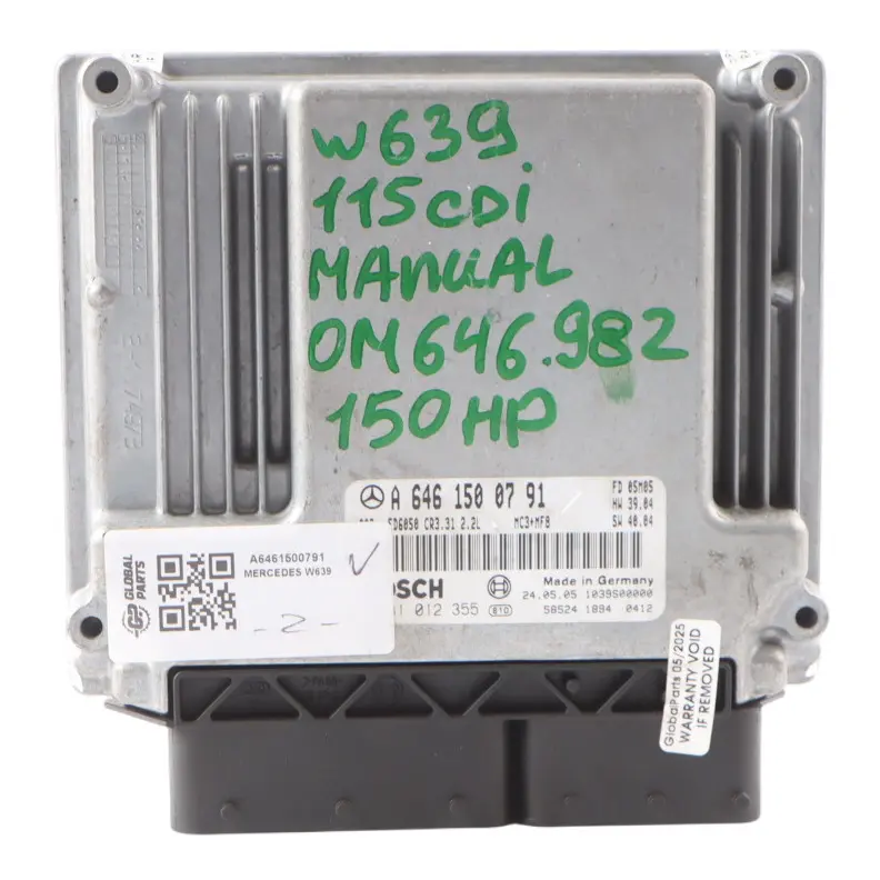 Mercedes W639 115 CDI OM646.982 150HP Engine Module ECU Set Manual - SKU A6461500791 - Part number A6461500791