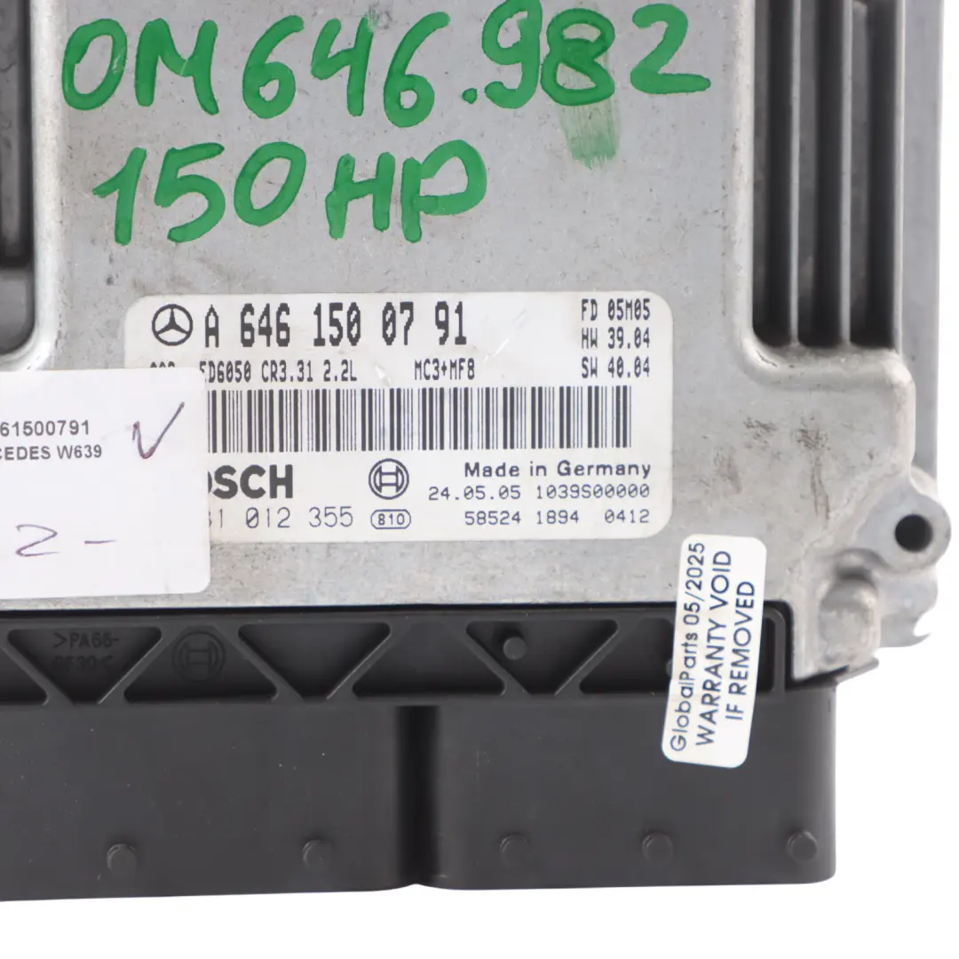 Mercedes W639 115 CDI OM646.982 150HP Engine Module ECU Set Manual - SKU A6461500791 - Part number A6461500791