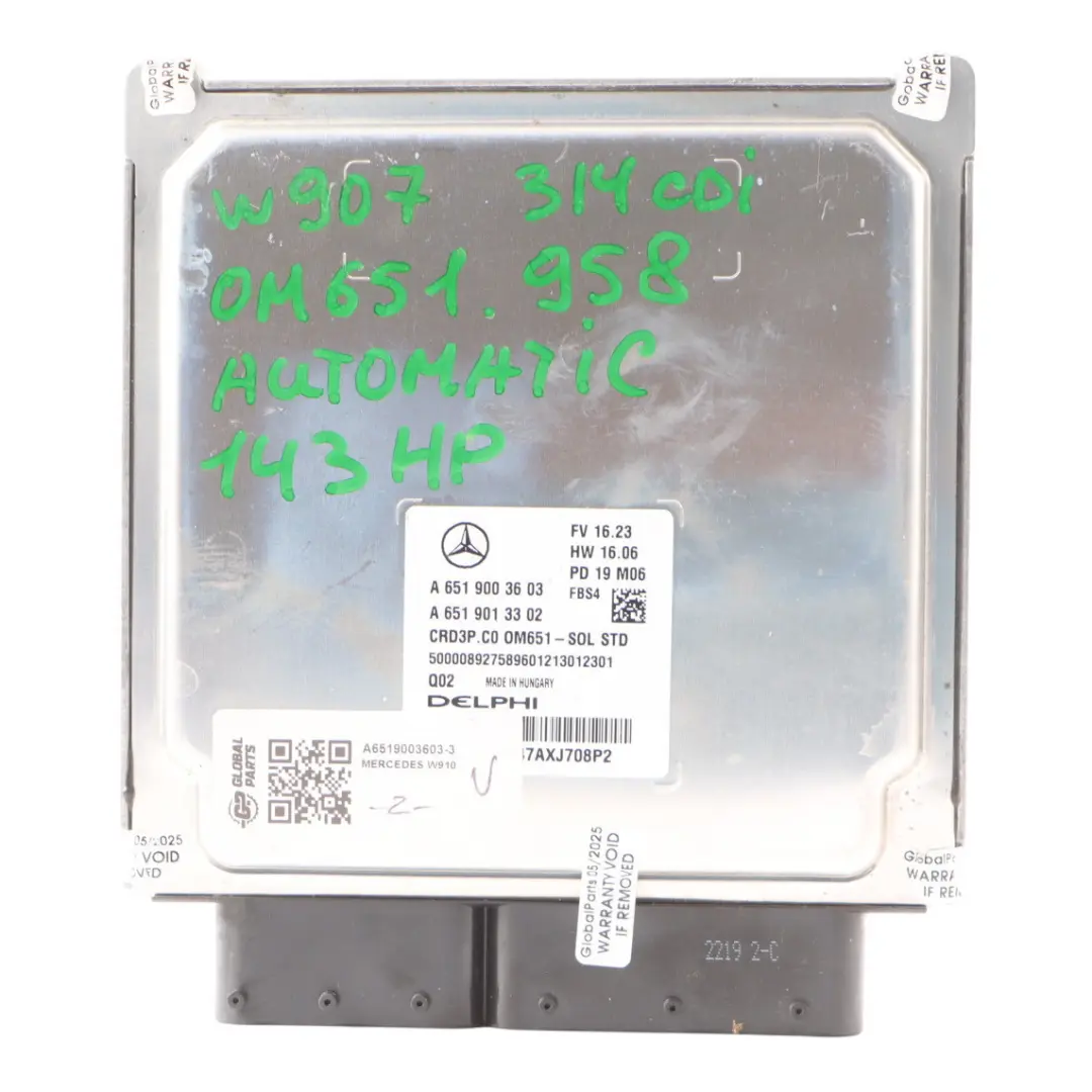 OM651.958 143HP Motore ECU Kit per Mercedes Sprinter W910 314 CDI con numero di parte A6519003603 Mercedes Sprinter W910 314 CDI OM651.958 143HP Motore ECU Kit - SKU A6519003603-3 - Numero di parte A6519003603