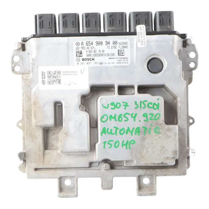 Mercedes W447 W907 W910 150HP OM654.920 Module Contrôle Moteur ECU A6549009400