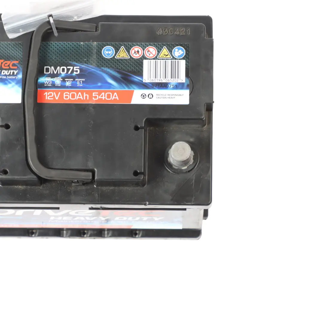 DriveTec Heavy Duty 12V Accumulator Battery 60Ah 540A DM075 to with Part number DRIVETEC-60AH DriveTec Heavy Duty 12V Accumulator Battery 60Ah 540A DM075 - SKU DRIVETEC-60AH - Part number DRIVETEC-60AH