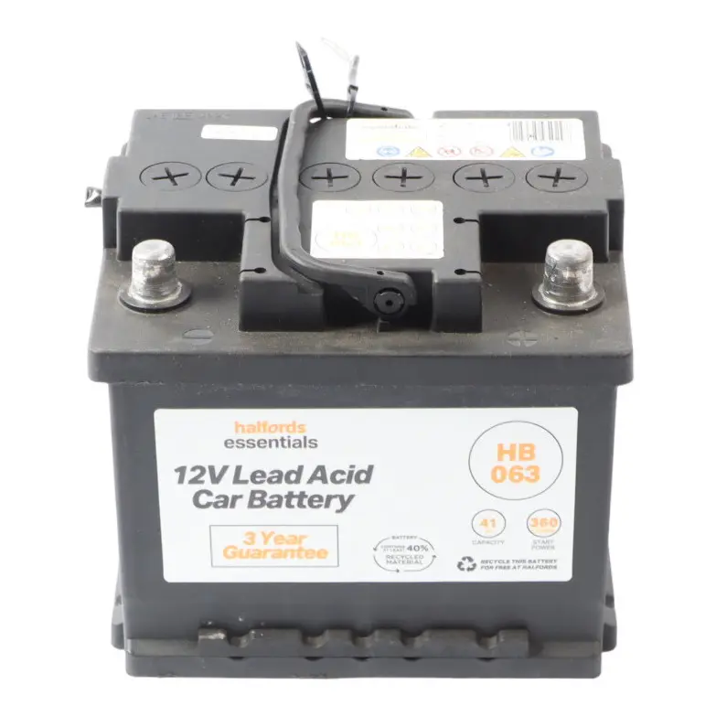 Halfords 12V Calcium Accumulator Battery Electrical Unit 41Ah 360A HB063 to with Part number HALFORDS-41AH Halfords 12V Calcium Accumulator Battery Electrical Unit 41Ah 360A HB063 - SKU HALFORDS-41AH - Part number HALFORDS-41AH