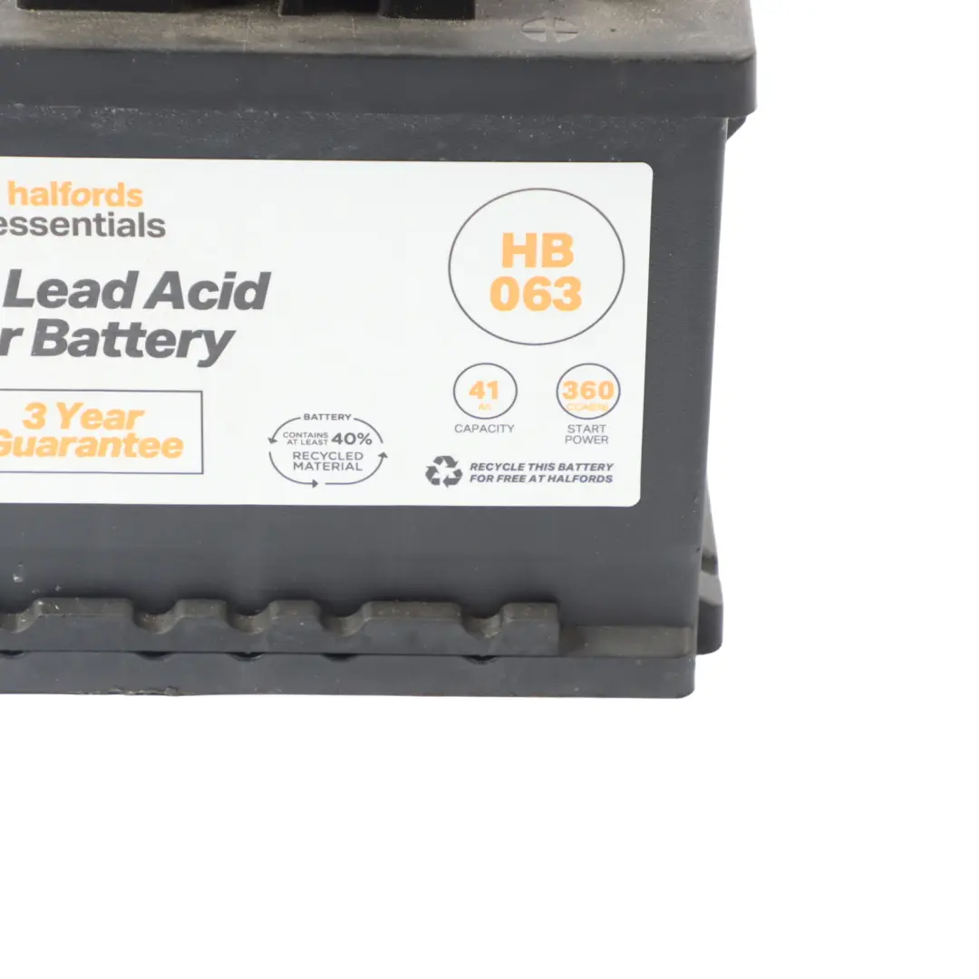 Halfords 12V Calcium Accumulator Battery Electrical Unit 41Ah 360A HB063 to with Part number HALFORDS-41AH Halfords 12V Calcium Accumulator Battery Electrical Unit 41Ah 360A HB063 - SKU HALFORDS-41AH - Part number HALFORDS-41AH