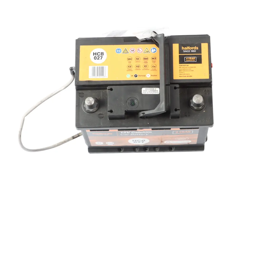 Halfords 12V Calcium Accumulator Battery Electrical Unit 62Ah 550A HCB027 to with Part number HALFORDS-62AH-2 Halfords 12V Calcium Accumulator Battery Electrical Unit 62Ah 550A HCB027 - SKU HALFORDS-62AH-2 - Part number HALFORDS-62AH-2
