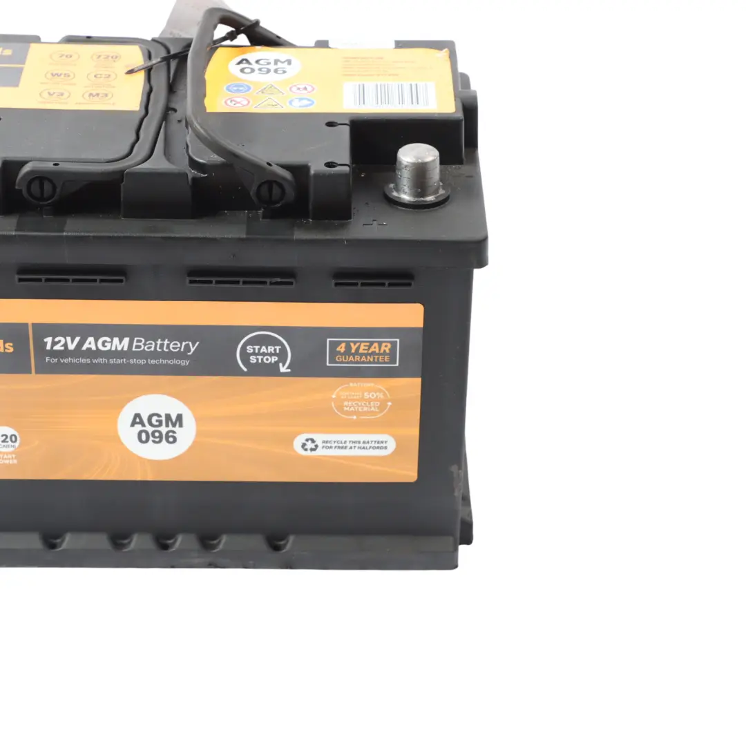 Halfords 12V AGM 096 Start Stop Accumulator Battery 70Ah 720A to with Part number HALFORDS-AGM-70AH Halfords 12V AGM 096 Start Stop Accumulator Battery 70Ah 720A - SKU HALFORDS-AGM-70AH - Part number HALFORDS-AGM-70AH
