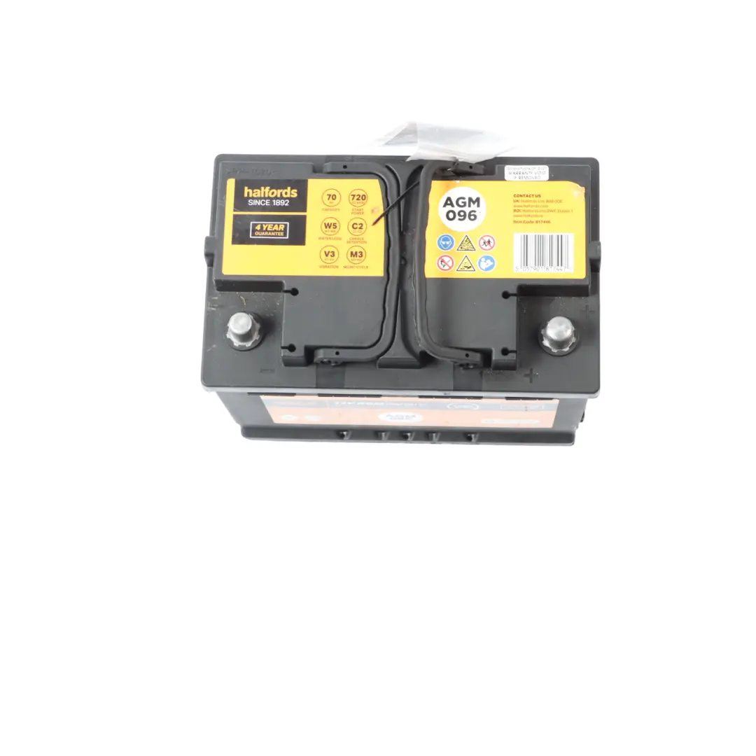 Halfords 12V AGM 096 Start Stop Accumulator Battery 70Ah 720A to with Part number HALFORDS-AGM-70AH Halfords 12V AGM 096 Start Stop Accumulator Battery 70Ah 720A - SKU HALFORDS-AGM-70AH - Part number HALFORDS-AGM-70AH