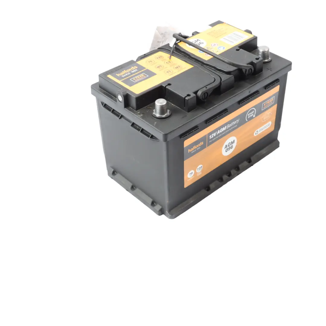 Halfords 12V AGM 096 Start Stop Accumulator Battery 70Ah 720A to with Part number HALFORDS-AGM-70AH Halfords 12V AGM 096 Start Stop Accumulator Battery 70Ah 720A - SKU HALFORDS-AGM-70AH - Part number HALFORDS-AGM-70AH