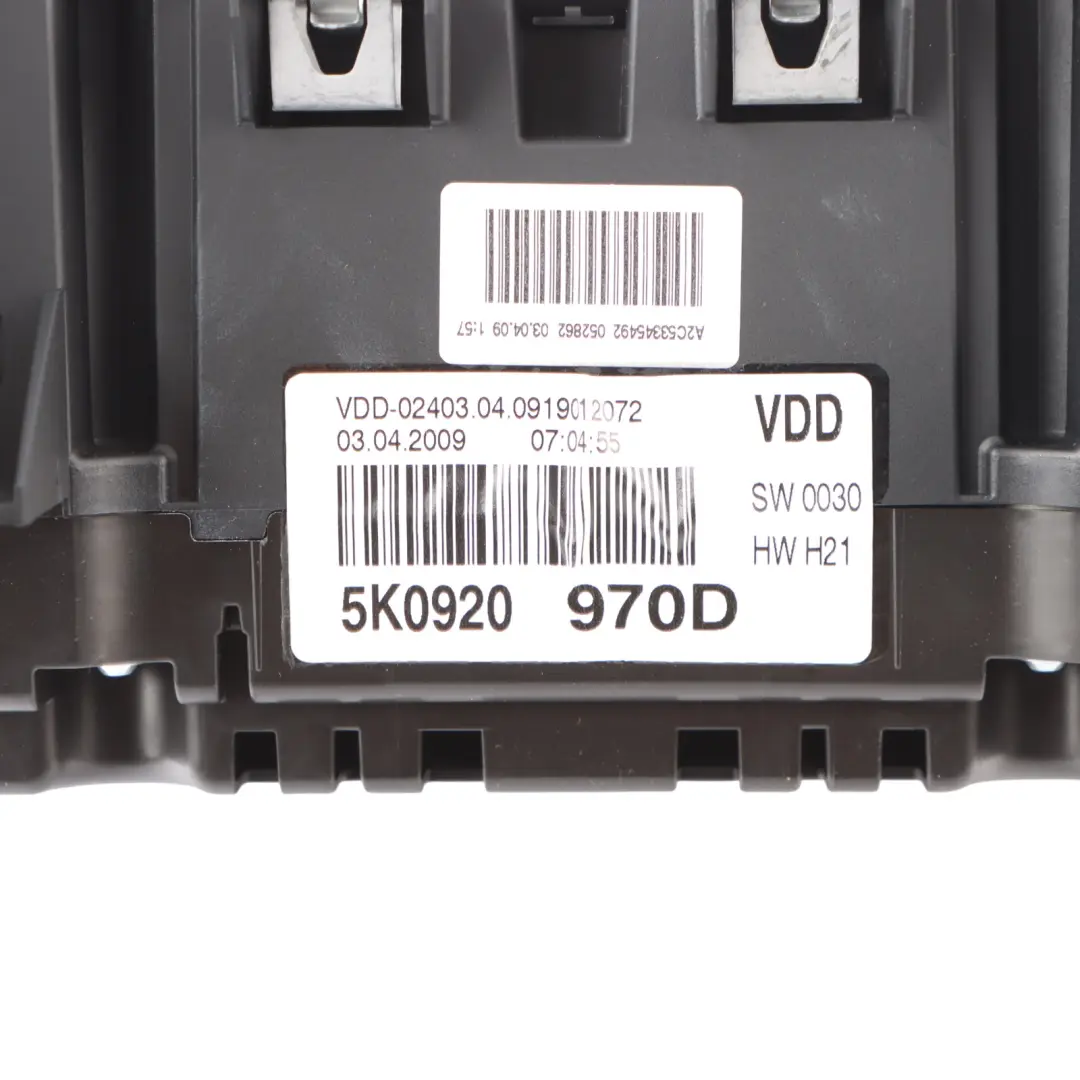 VW Volkswagen Golf 6 Petrol Instrument Cluster Speedo Clocks Manual - SKU RHD-5K0920970D - Part number 5K0920970D