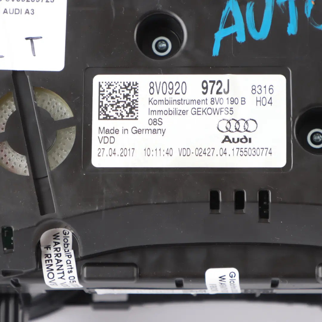 Instrument Cluster Audi A3 8V Petrol Speedometer Clocks Automatic to with Part number 8V0920972J Instrument Cluster Audi A3 8V Petrol Speedometer Clocks Automatic - SKU RHD-8V0920972J - Part number 8V0920972J
