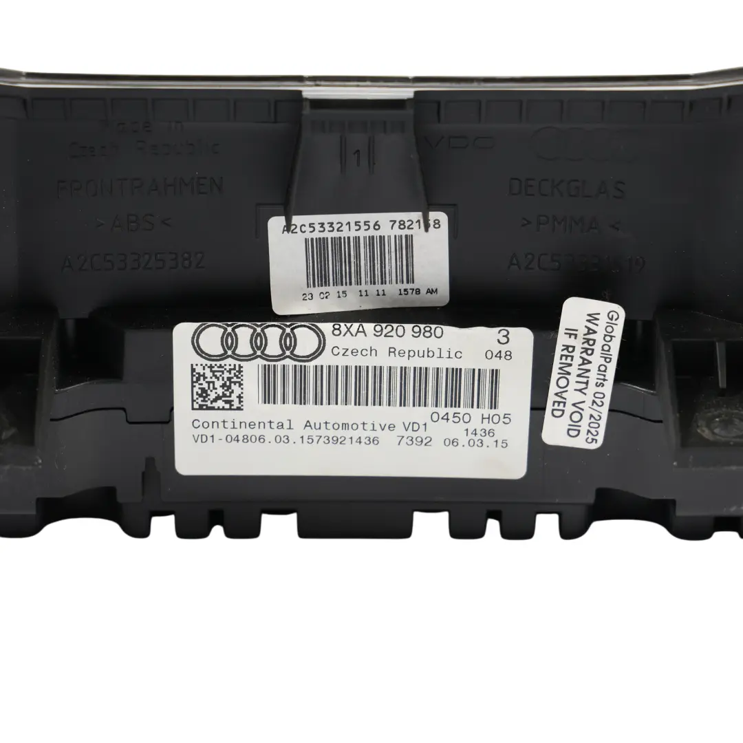 Instrument Cluster Speedo Clocks Meter Manual to Audi A1 8X Petrol with Part number 8XA920980 Audi A1 8X Petrol Instrument Cluster Speedo Clocks Meter Manual - SKU RHD-8XA920980 - Part number 8XA920980