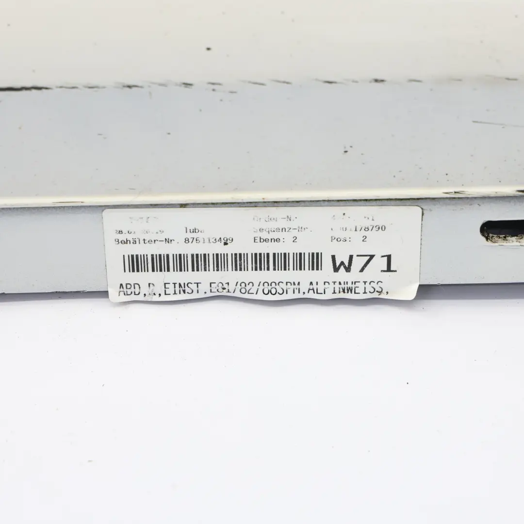 Bas de Porte Seuil Droite Blanc des Alpes Blanc pour BMW E81 E82 E88 M Sport à propos du numéro de pièce 0034732 BMW E81 E82 E88 M Sport Bas de Porte Seuil Droite Blanc des Alpes Blanc - SKU 0034732-AW - Numéro de pièce 0034732