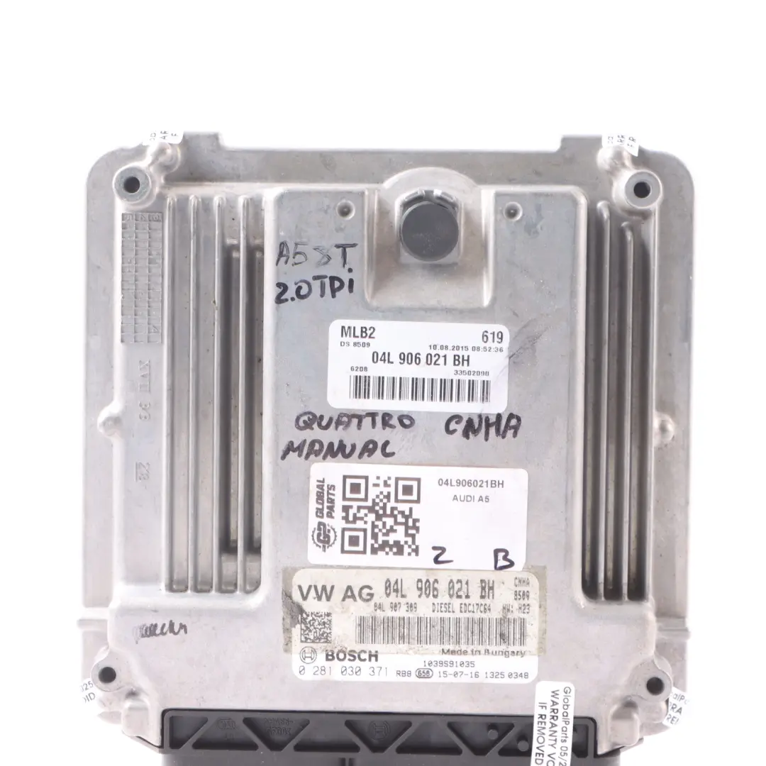 CNHA 190HP Quattro Engine Control Unit ECU Manual to Audi A5 8T 2.0 TDI with Part number 04L906021BH Audi A5 8T 2.0 TDI CNHA 190HP Quattro Engine Control Unit ECU Manual - SKU 04L906021BH - Part number 04L906021BH