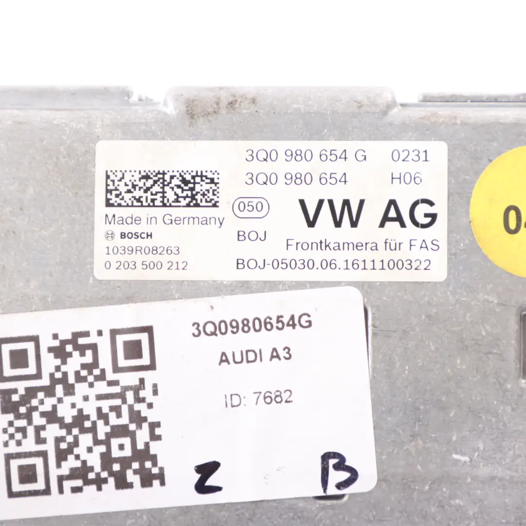 Audi A3 8V Windscreen Windshield Front Camera Driver Assistance Unit - SKU 3Q0980654G - Part number 3Q0980654G