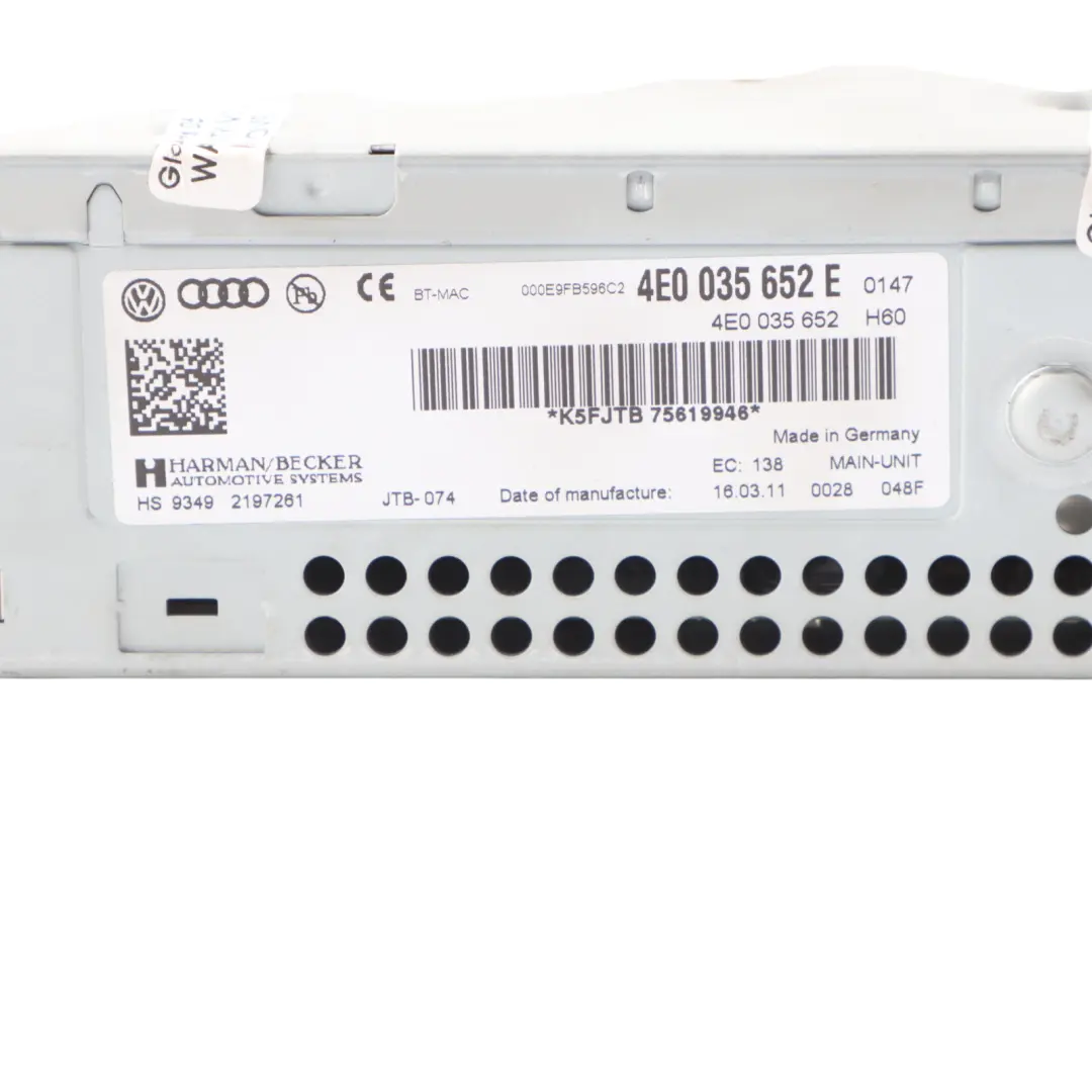 Audi A6 C6 Unidad Principal Control Navegación Multimedia MMI Para - SKU 4E0035652E - Número de pieza 4E0035652E