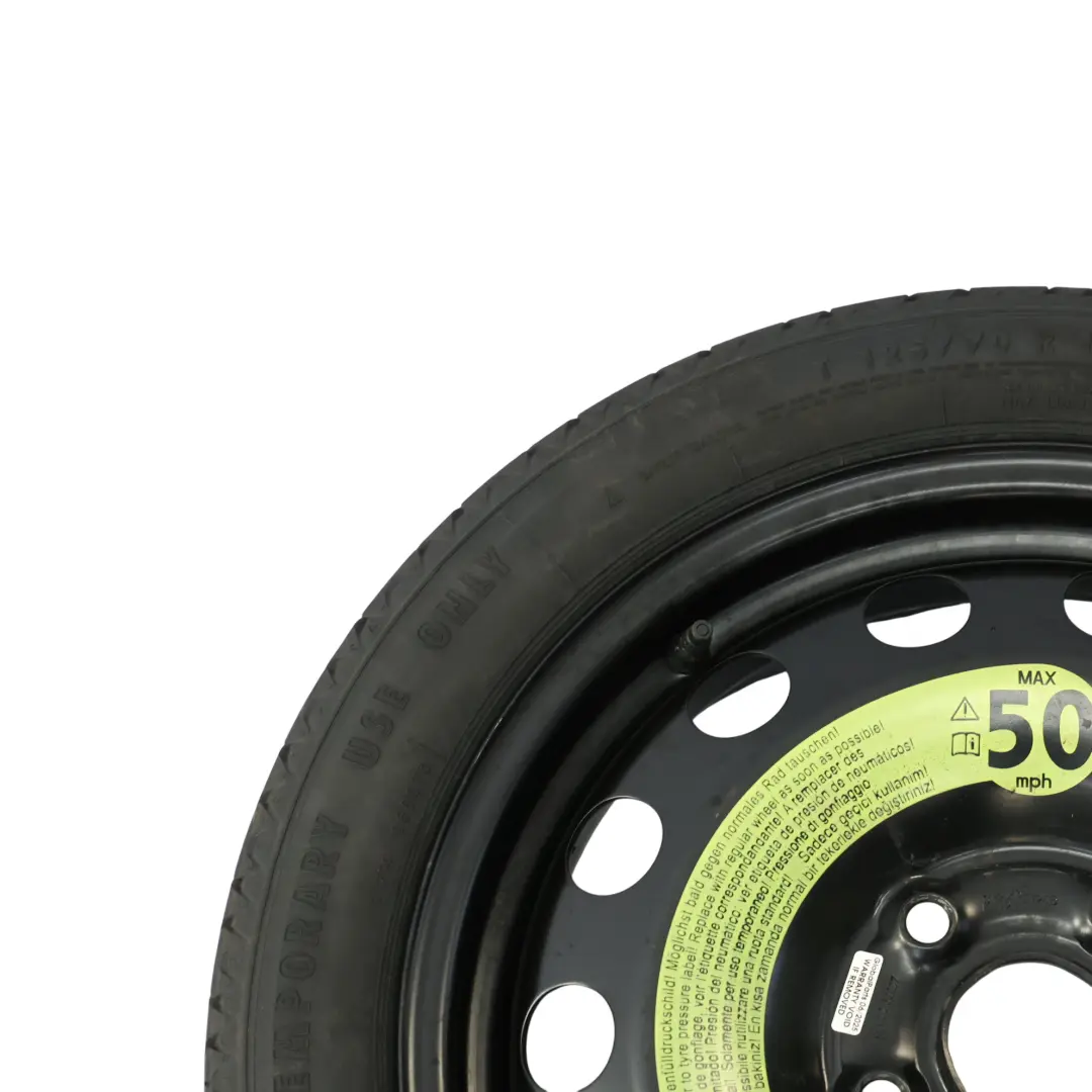 VW Golf Mk7 Ruota Scorta Acciaio R16 Pneumatico 3.5J ET: 25.5 125/70 - SKU 5Q0601027AR-1 - Numero di parte 5Q0601027AR
