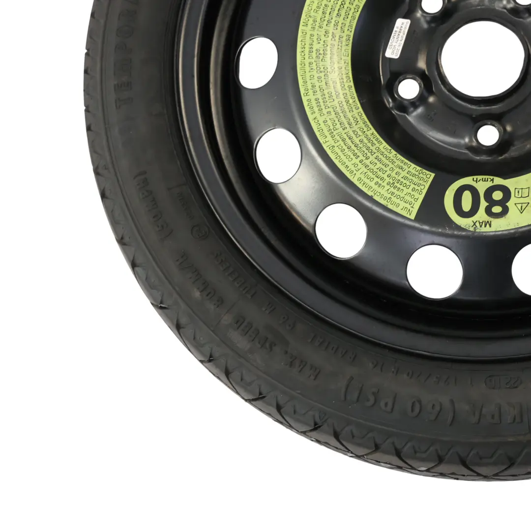 Ruota Di Scorta Acciaio R16 3.5J ET: 25.5 125/70 per VW Golf Mk7 VII con numero di parte 5Q0601027AR VW Golf Mk7 VII Ruota Di Scorta Acciaio R16 3.5J ET: 25.5 125/70 - SKU 5Q0601027AR-1 - Numero di parte 5Q0601027AR