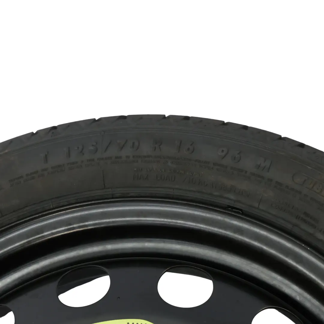 Ruota Di Scorta Acciaio R16 3.5J ET: 25.5 125/70 per VW Golf Mk7 VII con numero di parte 5Q0601027AR VW Golf Mk7 VII Ruota Di Scorta Acciaio R16 3.5J ET: 25.5 125/70 - SKU 5Q0601027AR-1 - Numero di parte 5Q0601027AR