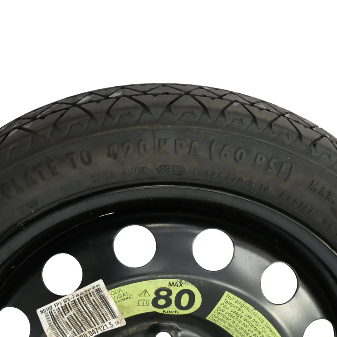 Roue De Secours Pneu Acier R16 3.5J ET : 25.5 125/70 pour VW Golf Mk7 VII à propos du numéro de pièce 5Q0601027AR VW Golf Mk7 VII Roue De Secours Pneu Acier R16 3.5J ET : 25.5 125/70 - SKU 5Q0601027AR-1 - Numéro de pièce 5Q0601027AR