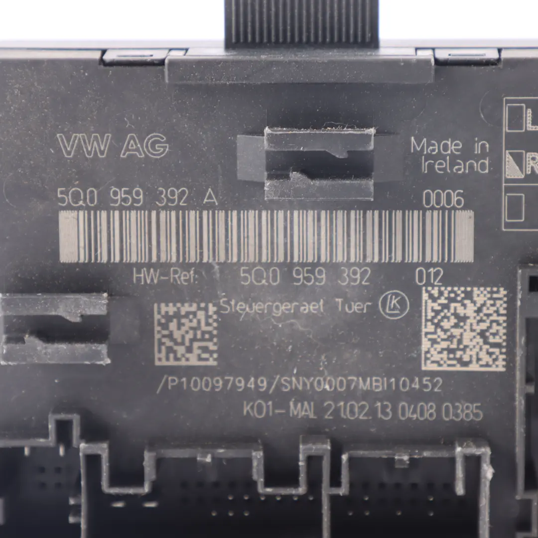 Front Door Module Unit ECU Left N/S Passenger Side to Audi A3 8V with Part number 5Q0959392A Audi A3 8V Front Door Module Unit ECU Left N/S Passenger Side - SKU 5Q0959392A - Part number 5Q0959392A