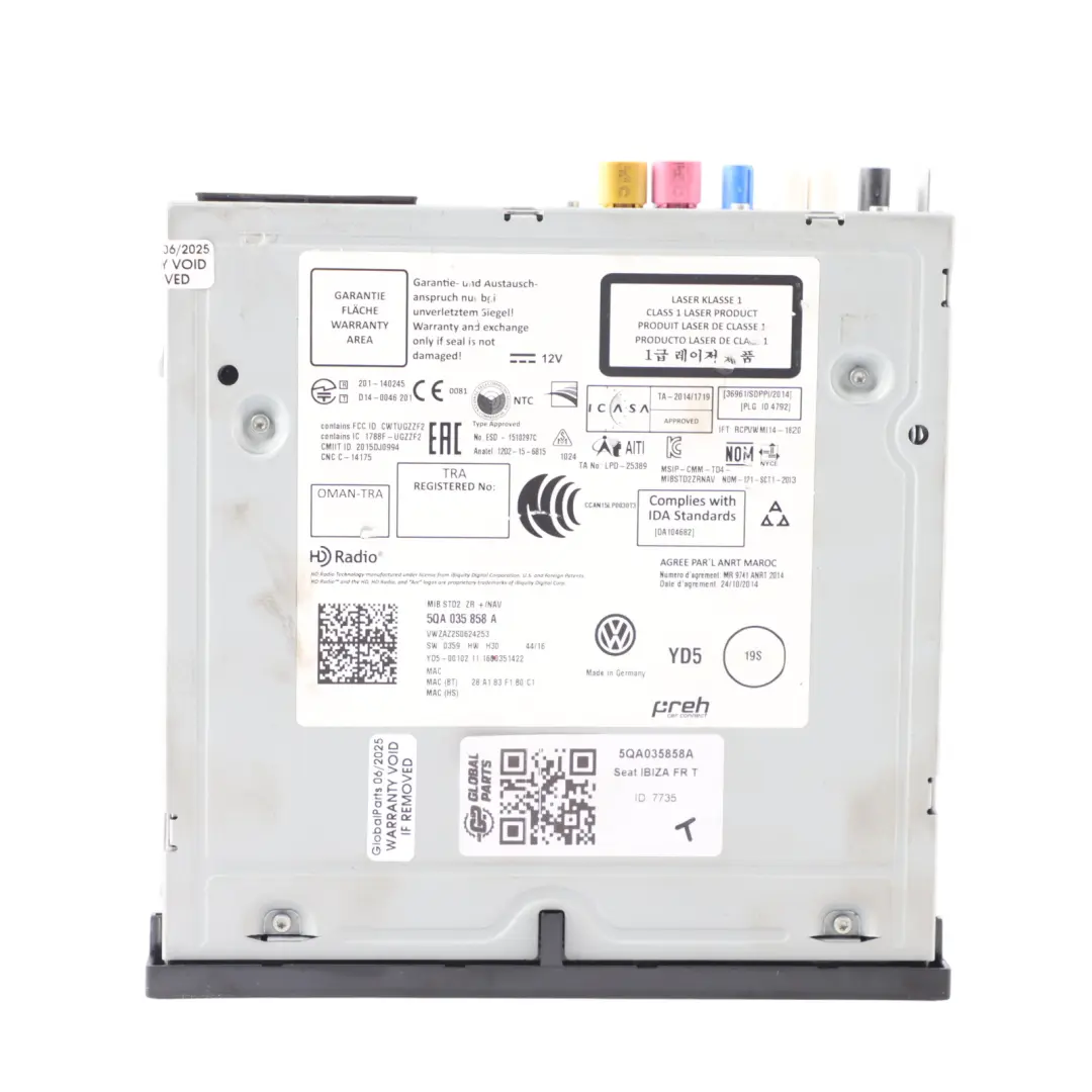 Multimedia Radio Satellitare Lettore CD Unità per Seat Ibiza IV con numero di parte 5QA035858A Seat Ibiza IV Multimedia Radio Satellitare Lettore CD Unità - SKU 5QA035858A - Numero di parte 5QA035858A