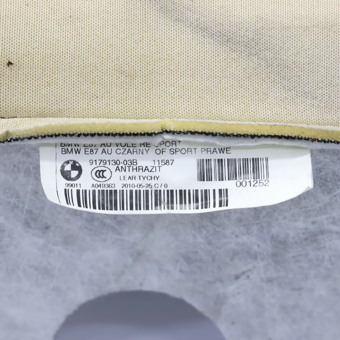 Cloth Interior Front Right O/S Backrest Anthrazit to BMW E87 LCI Sport with Part number 6955940 BMW E87 LCI Sport Cloth Interior Front Right O/S Backrest Anthrazit - SKU 6955940-2 - Part number 6955940