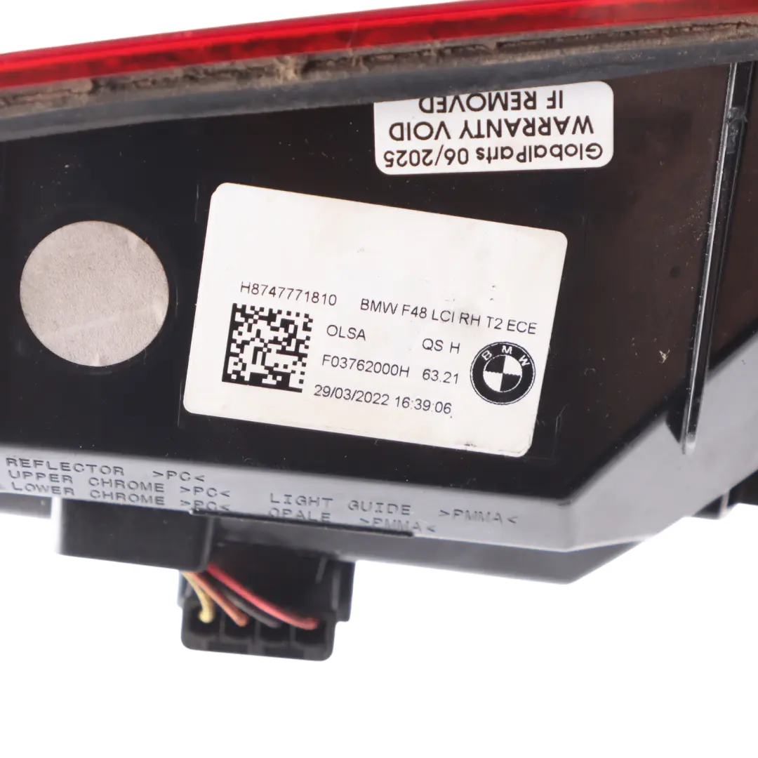 Inner Trunk Hatch Tail Light Lamp Right O/S to BMW X1 F48 Rear with Part number 7477718 BMW X1 F48 Rear Inner Trunk Hatch Tail Light Lamp Right O/S - SKU 7477718 - Part number 7477718