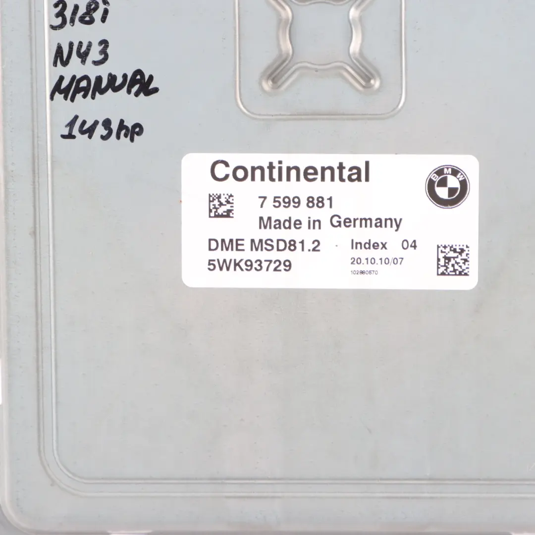 BMW E87 LCI E90 120i 320i Benzin N43 170PS Steuergerät DME CAS3 Schlüsse - SKU 7599881-20 - Teilenummer 7599881