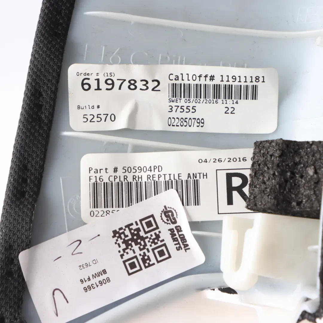 BMW X6 F16 F86 Hinten C-Säule Verkleidung Abdeckung Schwarz Rechts 7324920 - SKU 8061366 - Teilenummer 8061366