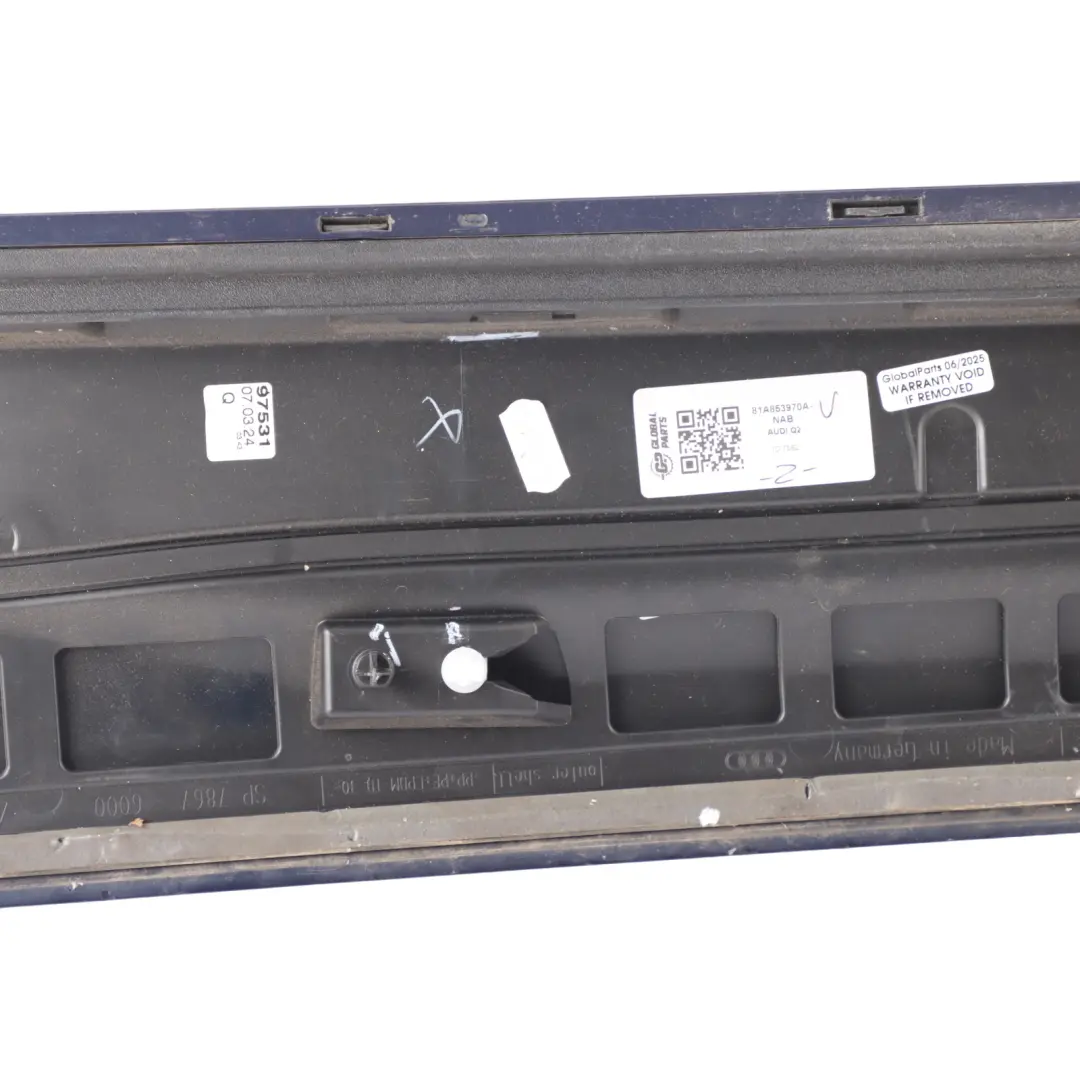 Side Door Moulding Trim Cover Right O/S Strip Navarra Blue X5H to Audi Q2 GA Rear with Part number 81A853970A Audi Q2 GA Rear Side Door Moulding Trim Cover Right O/S Strip Navarra Blue X5H - SKU 81A853970A-NAB - Part number 81A853970A