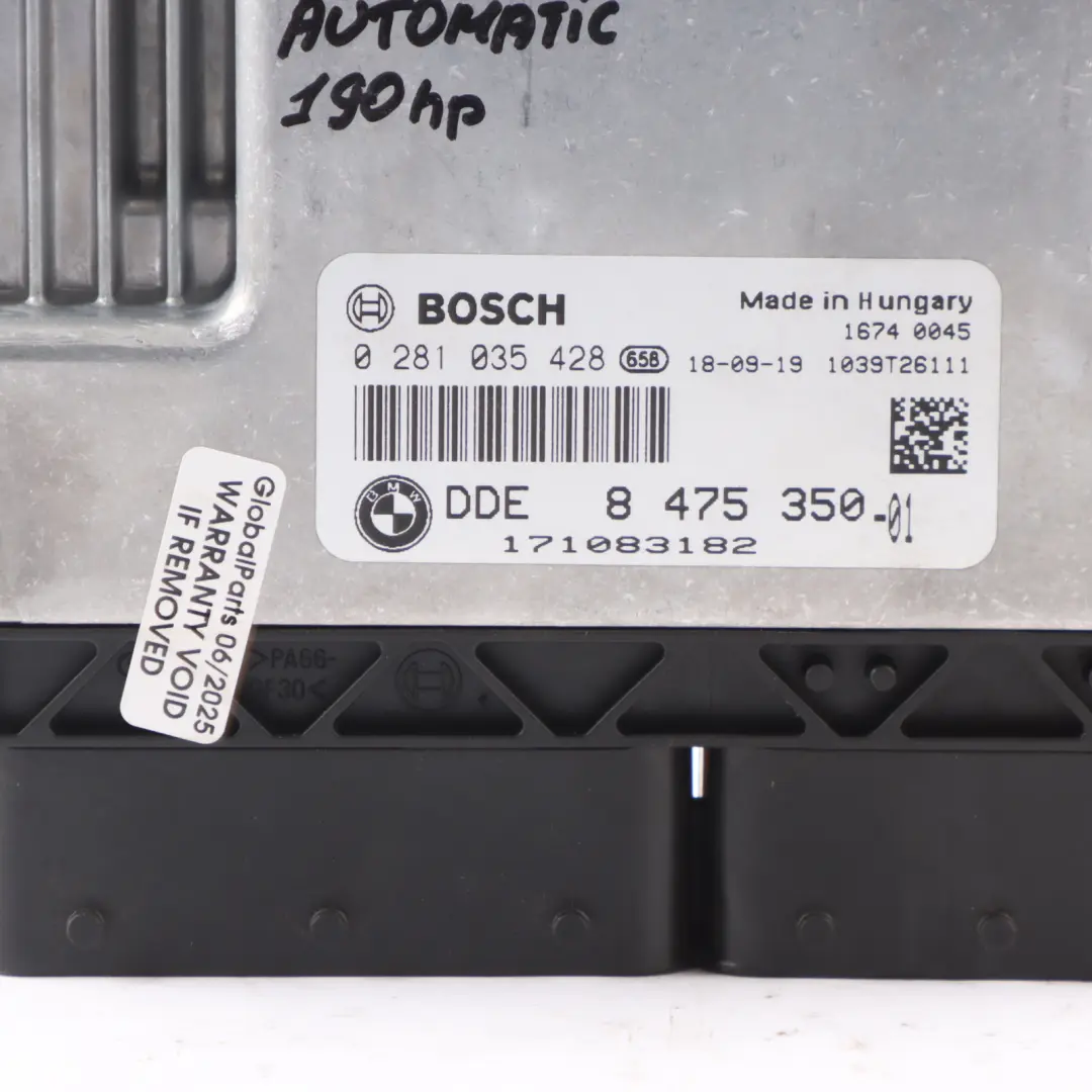 BMW F21 F30 LCI 120d 320d xDrive B47 190HP ECU DDE 8475350 Automático - SKU 8475350-3 - Número de pieza 8574752