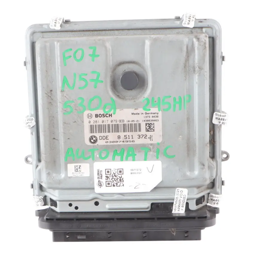 N57 Engine Control ECU Kit DDE CAS4 Automatic to BMW F01 F07 530d 730d with Part number 8511372 BMW F01 F07 530d 730d N57 Engine Control ECU Kit DDE CAS4 Automatic - SKU 8511372 - Part number 8511372