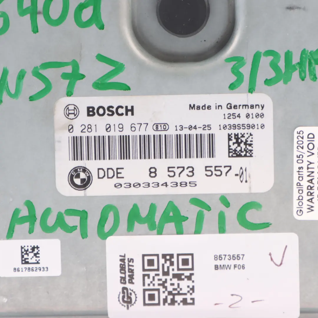 N57Z 313HP Engine Module Unit ECU DDE Automatic to BMW F06 F12 F13 640d with Part number 8573557 BMW F06 F12 F13 640d N57Z 313HP Engine Module Unit ECU DDE Automatic - SKU 8573557 - Part number 8573557