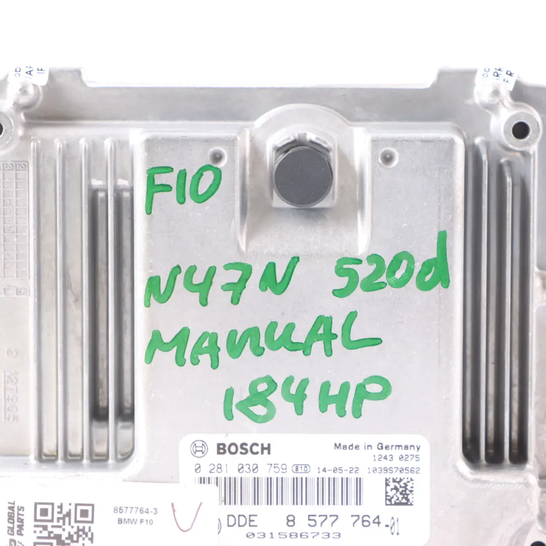 BMW F10 F11 F30 F31 520d Diesel N47N 184HP Engine Control ECU DDE 8577764 Manual - SKU 8577764-3 - Part number 8586534