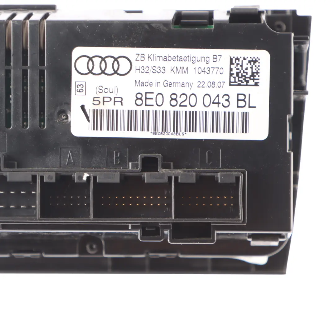 A/C Air Condition Heater Climate Control Panel to Audi A4 B7 with Part number 8E0820043BL Audi A4 B7 A/C Air Condition Heater Climate Control Panel - SKU 8E0820043BL - Part number 8E0820043BL