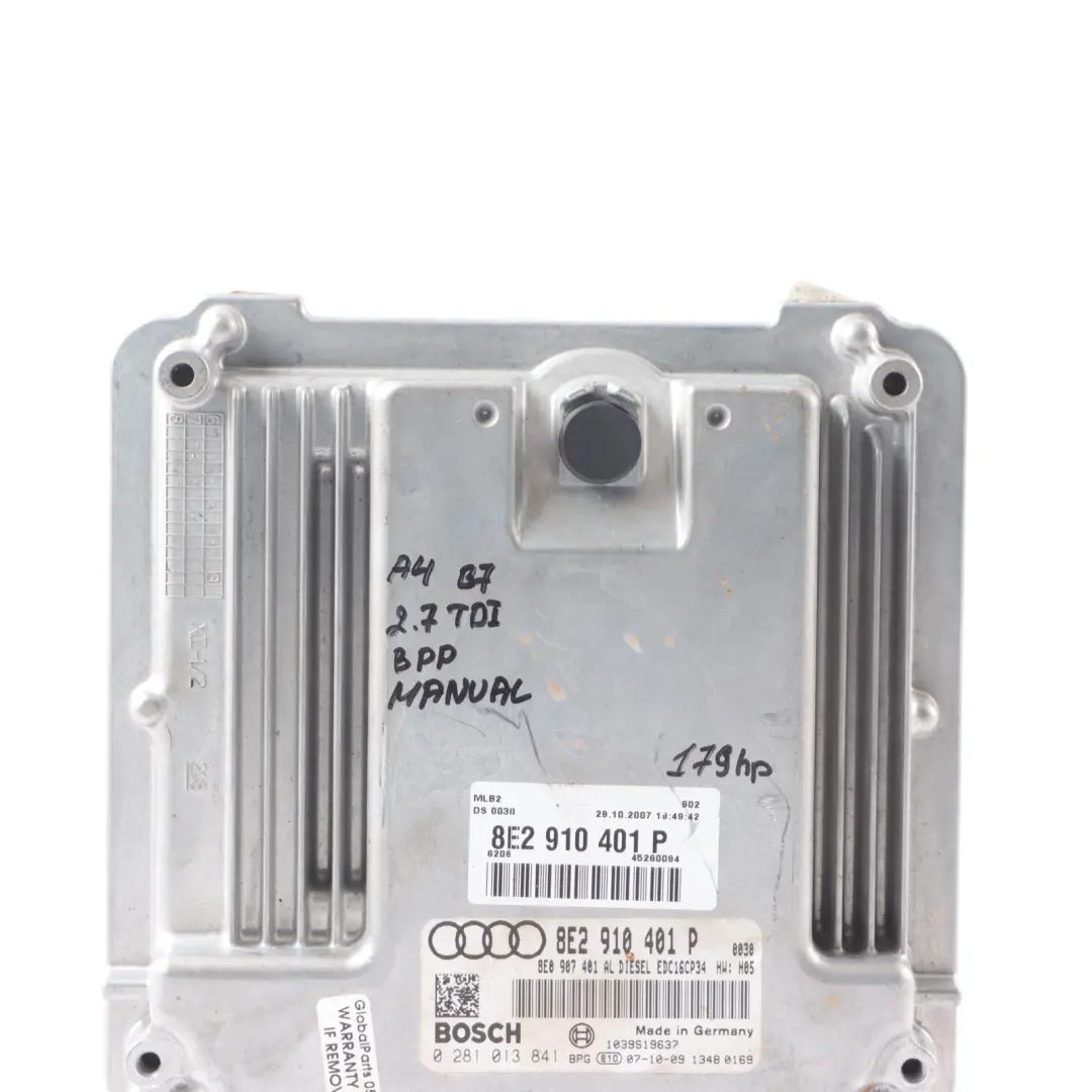 Audi A4 B7 2.7 TDI BPP 179HP Diesel Engine Unit Module ECU Manual - SKU 8E2910401P - Part number 8E2910401P
